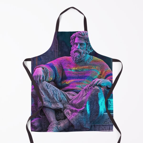 Item preview, Cyberpunk Philosopher Statue in Neon Rainbow Sweater with Futuristic Lantern | Vaporwave Urban Art designed and sold by weirdfishes123.