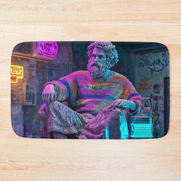 Item preview, Cyberpunk Philosopher Statue in Neon Rainbow Sweater with Futuristic Lantern | Vaporwave Urban Art designed and sold by weirdfishes123.