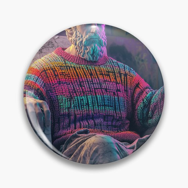 Item preview, Ancient Philosopher in Neon Rainbow Sweater Holding Futuristic Tablet | Vaporwave Street Art designed and sold by weirdfishes123.