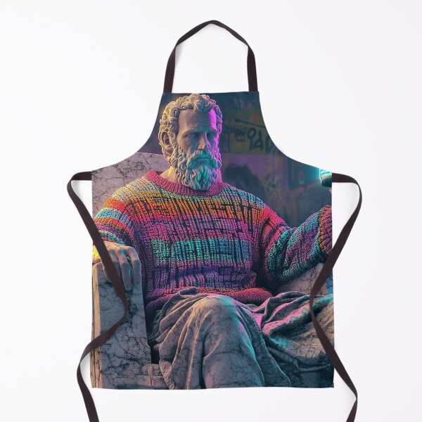 Item preview, Ancient Philosopher in Neon Rainbow Sweater Holding Futuristic Tablet | Vaporwave Street Art designed and sold by weirdfishes123.