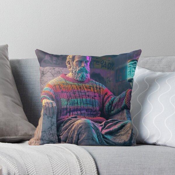 Item preview, Ancient Philosopher in Neon Rainbow Sweater Holding Futuristic Tablet | Vaporwave Street Art designed and sold by weirdfishes123.