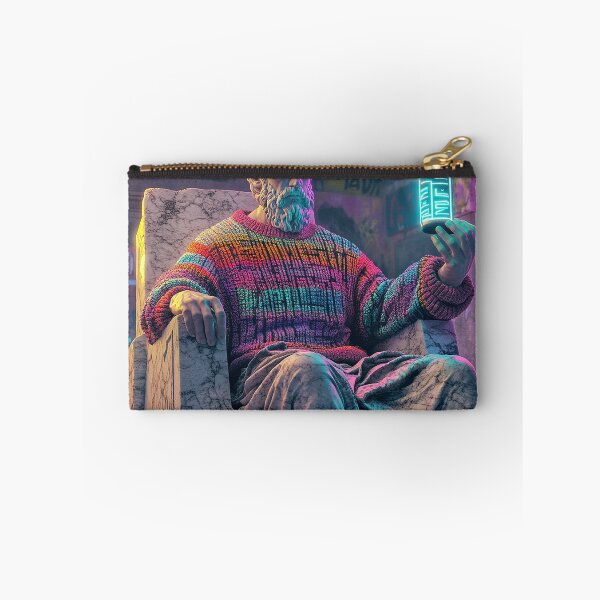 Item preview, Ancient Philosopher in Neon Rainbow Sweater Holding Futuristic Tablet | Vaporwave Street Art designed and sold by weirdfishes123.