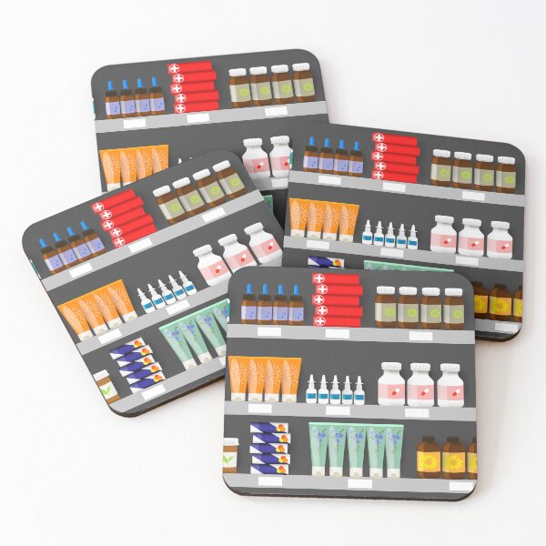 Item preview, Pharmacy shelves with medicine bottles, sprays and pills designed and sold by Familyshmot.
