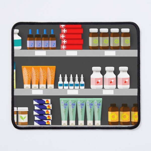 Item preview, Pharmacy shelves with medicine bottles, sprays and pills designed and sold by Familyshmot.
