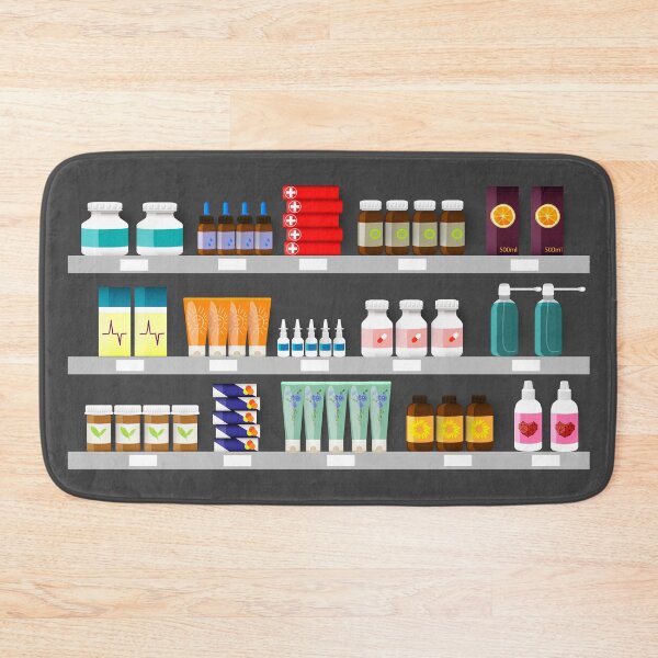 Item preview, Pharmacy shelves with medicine bottles, sprays and pills designed and sold by Familyshmot.