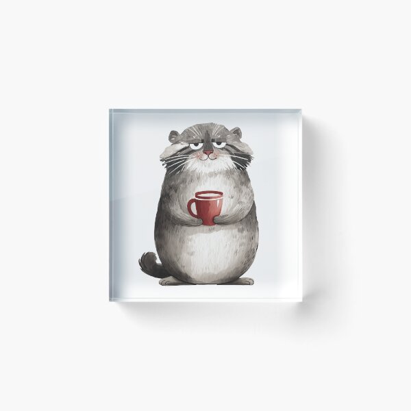 Item preview, Watercolor pallas cat | Cat with a coffee cup | Otocolobus manul | Morning cat | Cute manul cat 1 designed and sold by Yaremchuk.