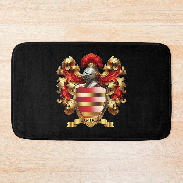 Item preview, Cameron Family Crest – Gold Bars on Crimson Shield with Regal Mantling designed and sold by Highlandkings.