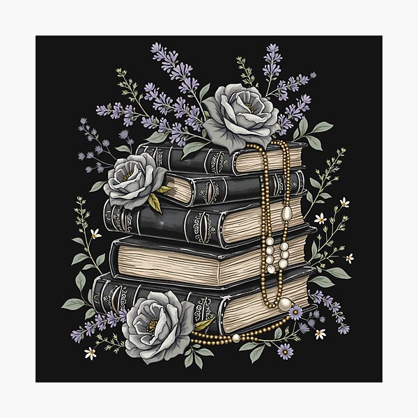 Item preview, Dark Academia Vintage Book Stack with light purple liliac lavander Roses and Pearls – Aesthetic Gothic Floral Library Design designed and sold by Fantasy Cache.
