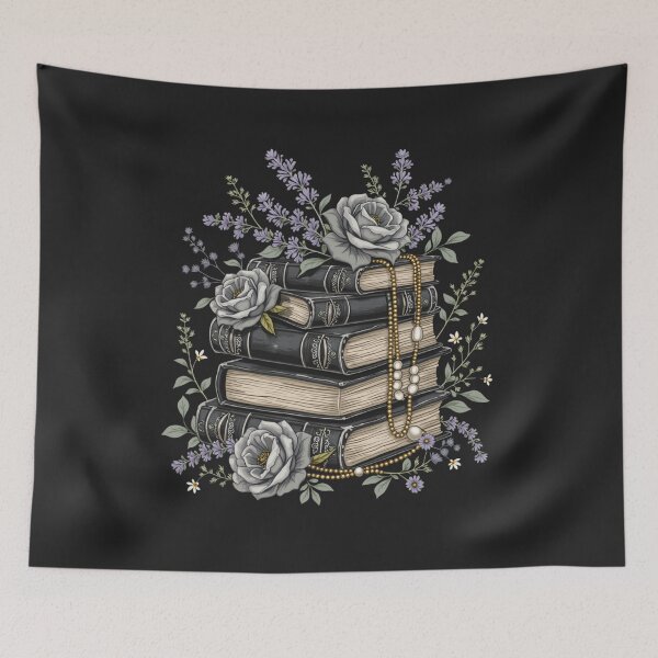Item preview, Dark Academia Vintage Book Stack with light purple liliac lavander Roses and Pearls – Aesthetic Gothic Floral Library Design designed and sold by Fantasy Cache.