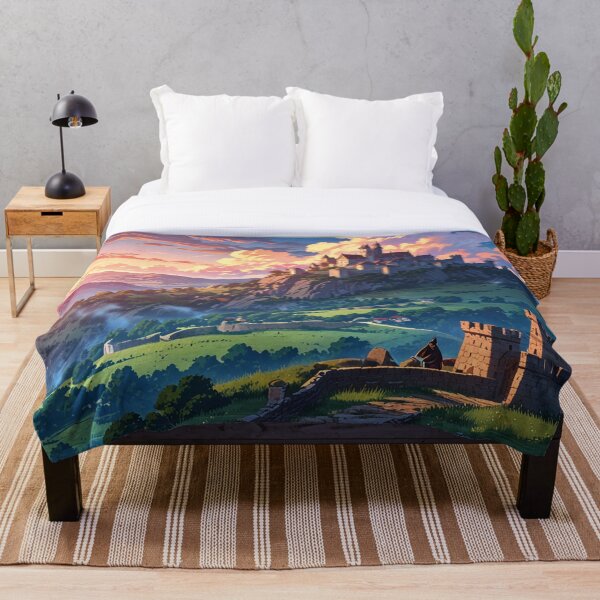 Aperçu de l'œuvre Château médiéval européen sur fond rose créée et vendue par MerlinWear.