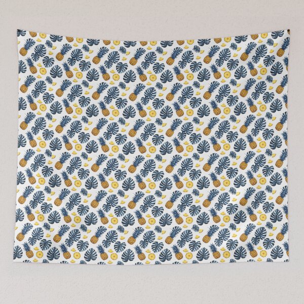Item preview, Watercolor Monstera & Pineapple Slices - Seamless Blue Pattern designed and sold by BeachWhisper.