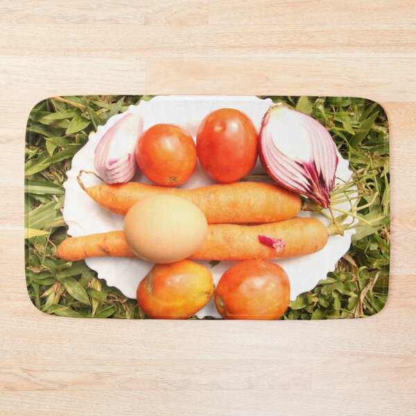 Item preview, A plate of food with raw tomatoes,carrots,eggs and onions. designed and sold by Jamesk82.