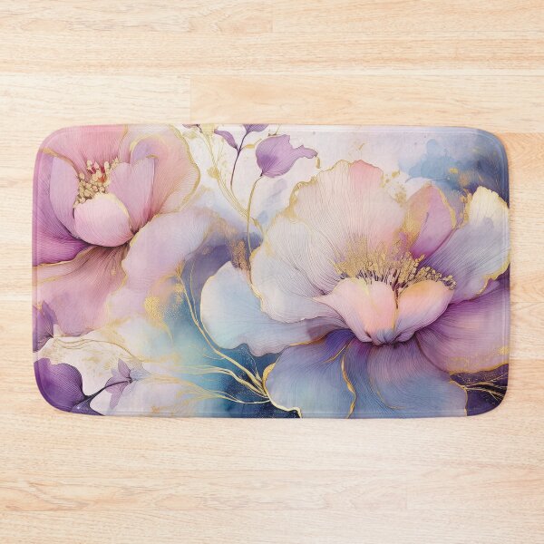 Item preview, Delicate VINTAGE FLOWERS, multicolor and gold wildflower watercolour garden, colourful alcohol ink effect, muted Pastel floral spring painting  designed and sold by navitalidesign.