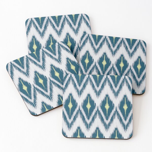 Item preview, Striking ikat pattern in teal, cream, and a touch of lime. Bold geometric diamonds and chevrons create a vibrant, textured look. Perfect for adding a global, bohemian touch to any space. designed and sold by Theerapol Buphasiri.