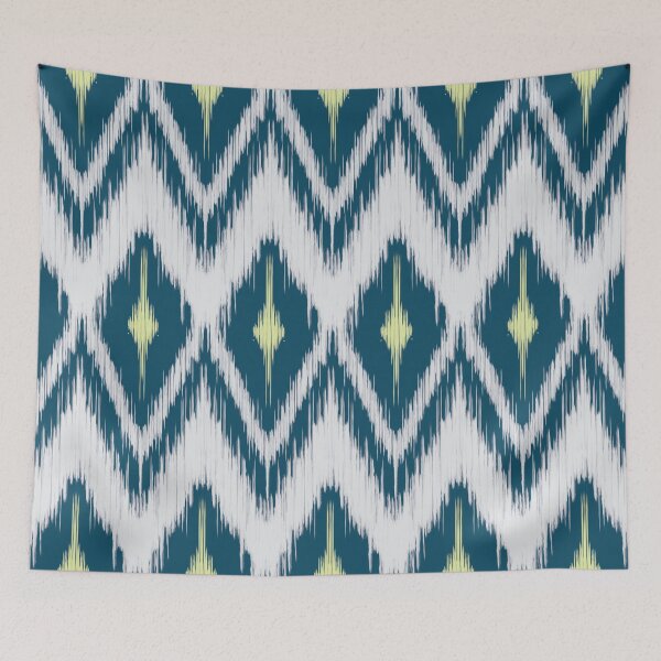 Item preview, Striking ikat pattern in teal, cream, and a touch of lime. Bold geometric diamonds and chevrons create a vibrant, textured look. Perfect for adding a global, bohemian touch to any space. designed and sold by Theerapol Buphasiri.