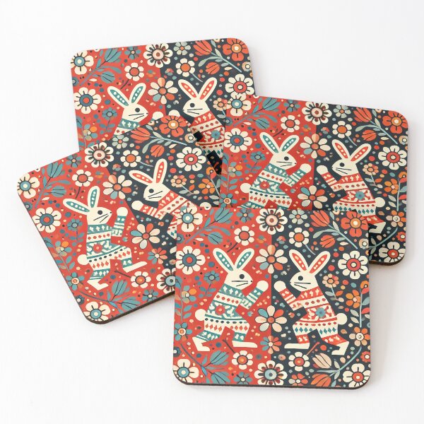 Item preview, Scandinavian Folk Art Two Cute Patterned Boxing Hares by heidiannemorris © designed and sold by FOLK ART FUSION by heidiannemorris.