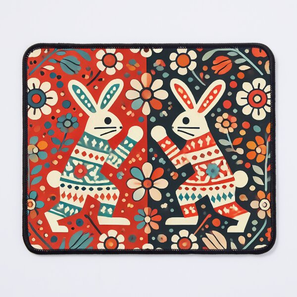 Item preview, Scandinavian Folk Art Two Cute Patterned Boxing Hares by heidiannemorris © designed and sold by FOLK ART FUSION by heidiannemorris.