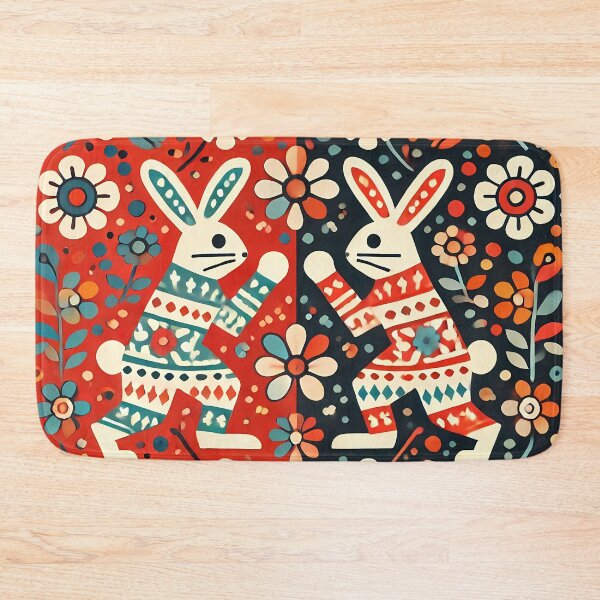 Item preview, Scandinavian Folk Art Two Cute Patterned Boxing Hares by heidiannemorris © designed and sold by FOLK ART FUSION by heidiannemorris.