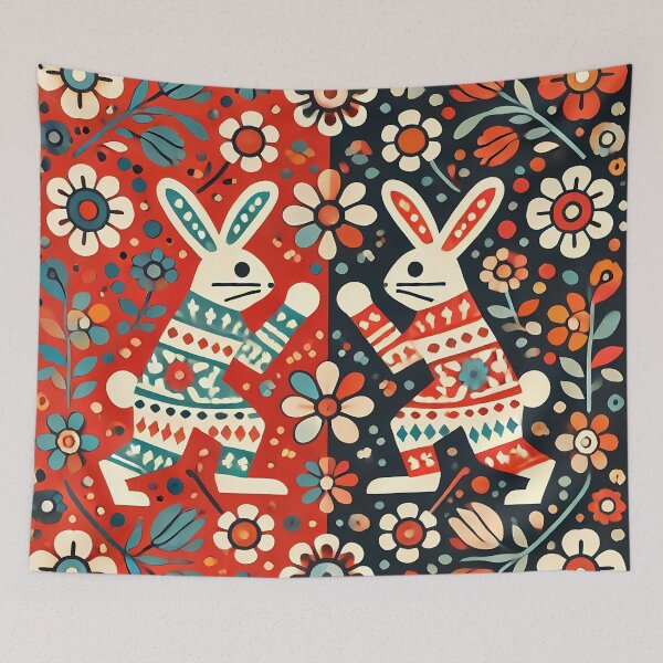 Item preview, Scandinavian Folk Art Two Cute Patterned Boxing Hares by heidiannemorris © designed and sold by FOLK ART FUSION by heidiannemorris.