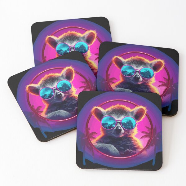 Item preview, Lemur with sunglasses at sunset – retro tropical pop art animal design designed and sold by Daagath.