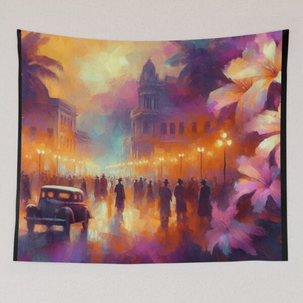 Item preview, Luanda City at 9PM – Abstract AI Nightscape with Vibrant Colors and Floral Elements for Clothing & Accessories designed and sold by knalpot-design.