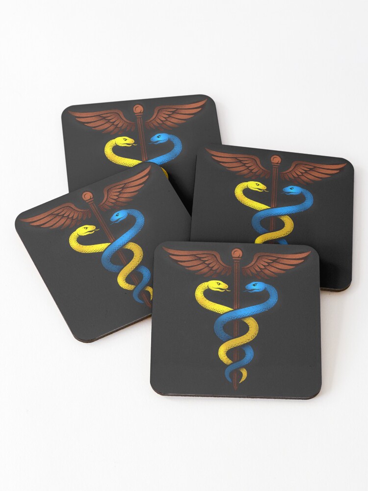 Thumbnail 1 of 5, Coasters (Set of 4), Python Caduceus designed and sold by skoolsarecool.