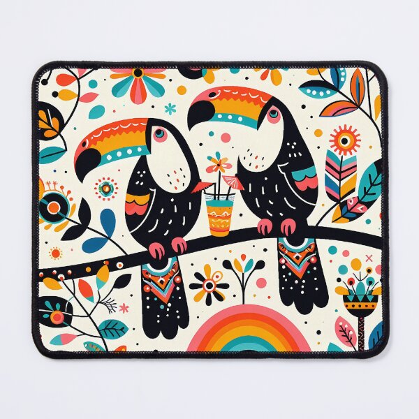 Item preview, Scandinavian Folk Art Two Tipsy Toucans and Rainbow by heidiannemorris © designed and sold by FOLK ART FUSION by heidiannemorris.