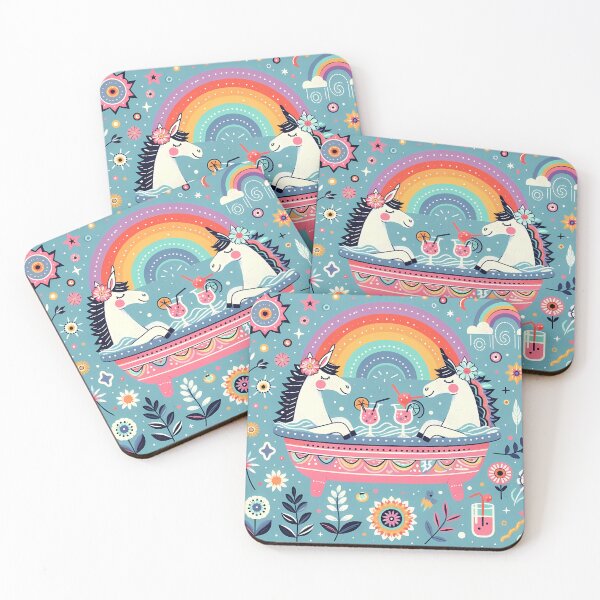 Item preview, Scandinavian Folk Art - Cute Cocktail Drinking Unicorns in a Pink Hot Tub by heidiannemorris © designed and sold by FOLK ART FUSION by heidiannemorris.