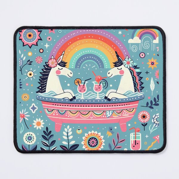 Item preview, Scandinavian Folk Art - Cute Cocktail Drinking Unicorns in a Pink Hot Tub by heidiannemorris © designed and sold by FOLK ART FUSION.