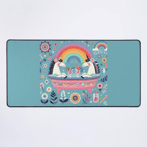 Item preview, Scandinavian Folk Art - Cute Cocktail Drinking Unicorns in a Pink Hot Tub by heidiannemorris © designed and sold by FOLK ART FUSION by heidiannemorris.