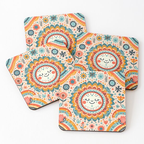 Item preview, Scandinavian Folk Art Cute Smiling Sun Face by heidiannemorris © designed and sold by FOLK ART FUSION by heidiannemorris.