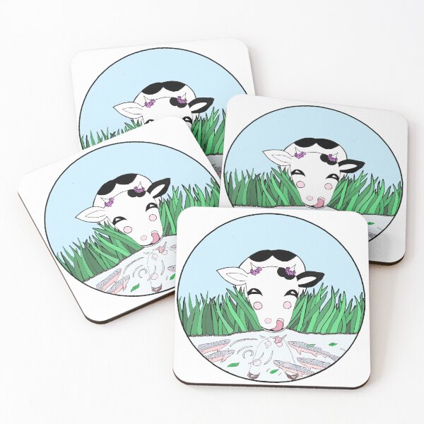 Item preview, Happy Cow & Fish Sharing the Stream Circle Die Cut designed and sold by JoyousArt4u.