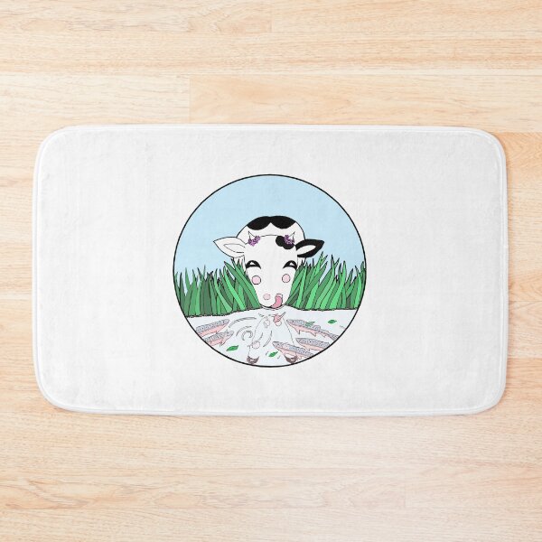 Item preview, Happy Cow & Fish Sharing the Stream Circle Die Cut designed and sold by JoyousArt4u.