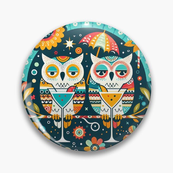 Item preview, Scandinavian Folk Art - Two Tipsy Owls Rainbow Circle by heidiannemorris © designed and sold by FOLK ART FUSION by heidiannemorris.