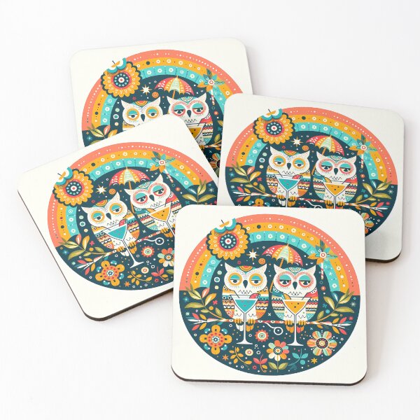 Item preview, Scandinavian Folk Art - Two Tipsy Owls Rainbow Circle by heidiannemorris © designed and sold by FOLK ART FUSION by heidiannemorris.