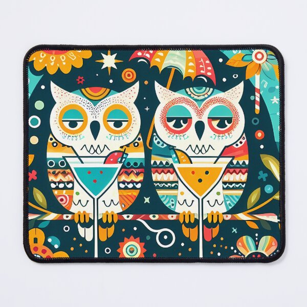 Item preview, Scandinavian Folk Art - Two Tipsy Owls Rainbow Circle by heidiannemorris © designed and sold by FOLK ART FUSION.