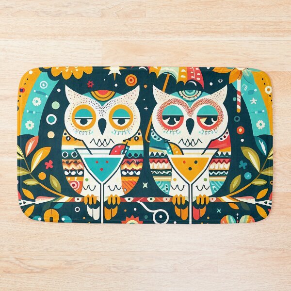Item preview, Scandinavian Folk Art - Two Tipsy Owls Rainbow Circle by heidiannemorris © designed and sold by FOLK ART FUSION by heidiannemorris.