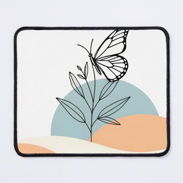 Item preview, Butterfly and Plant – Minimalist Lineart on Bold Blue and Orange Circles designed and sold by EmeraldeaArt.