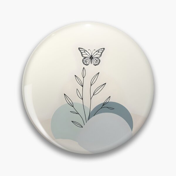Item preview, Butterfly and Botanical Lineart – Minimalist Nature on Muted Blue designed and sold by EmeraldeaArt.