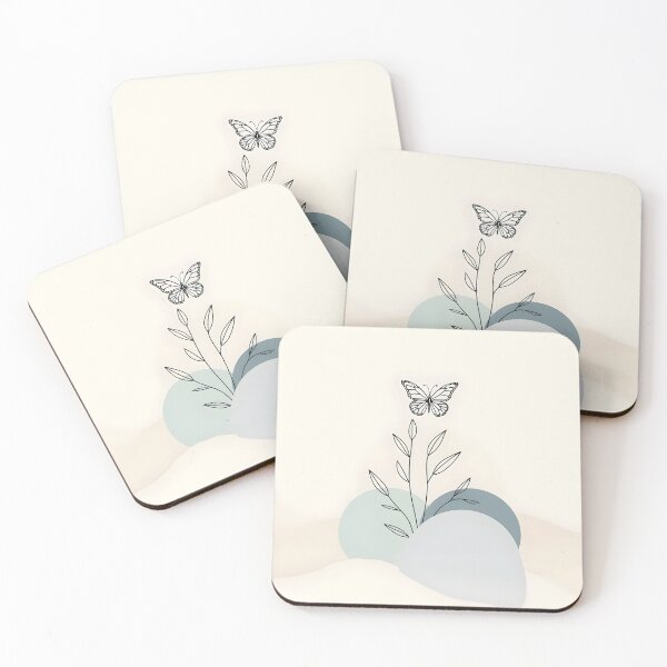 Item preview, Butterfly and Botanical Lineart – Minimalist Nature on Muted Blue designed and sold by EmeraldeaArt.