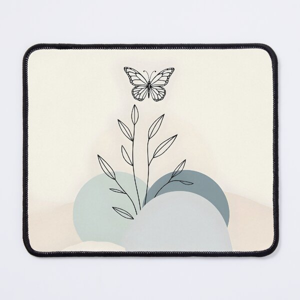 Item preview, Butterfly and Botanical Lineart – Minimalist Nature on Muted Blue designed and sold by EmeraldeaArt.