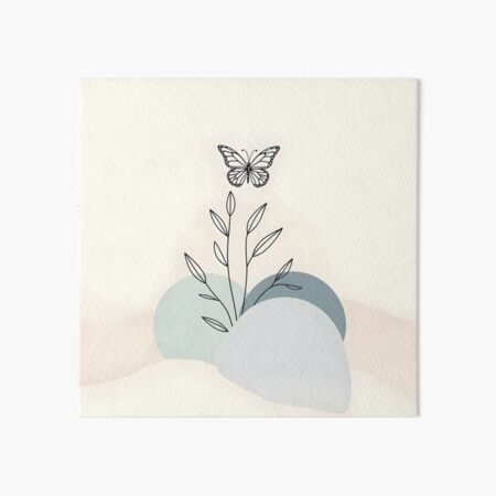 Item preview, Butterfly and Botanical Lineart – Minimalist Nature on Muted Blue designed and sold by EmeraldeaArt.