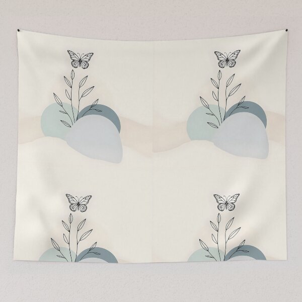 Item preview, Butterfly and Botanical Lineart – Minimalist Nature on Muted Blue designed and sold by EmeraldeaArt.