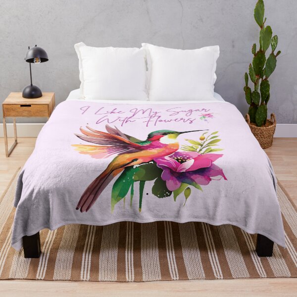 Item preview, I Like My Sugar With Flowers Hummingbird Colorful Light Background Design designed and sold by EarthArtDesigns.