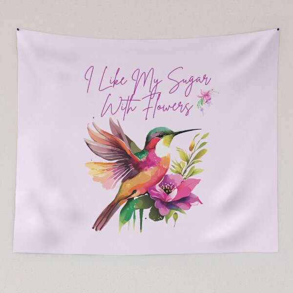 Item preview, I Like My Sugar With Flowers Hummingbird Colorful Light Background Design designed and sold by EarthArtDesigns.