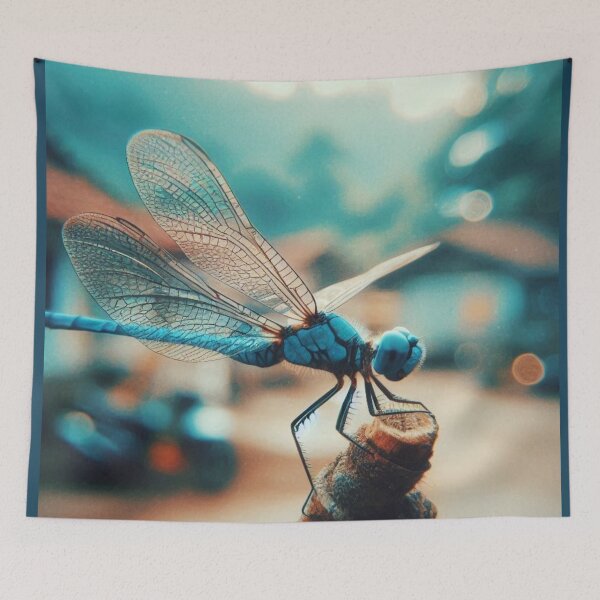 Item preview, Blue Dragonfly in 70s Macro Style – Vintage AI Artwork with Retro Charm for Animal Lovers on Clothing & Accessories designed and sold by knalpot-design.