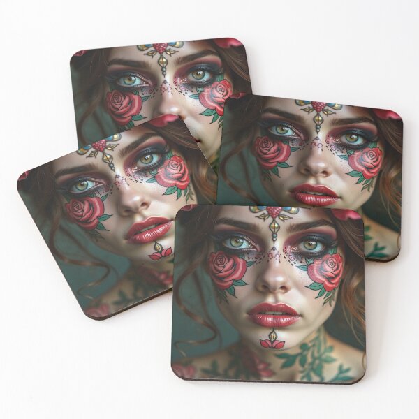 Item preview, Beautiful woman with tattoo artwork on her face and body designed and sold by mystiquelicorne.