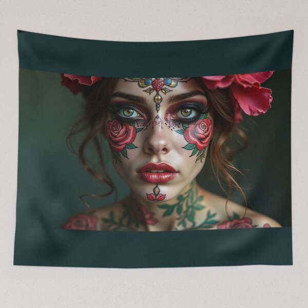 Item preview, Beautiful woman with tattoo artwork on her face and body designed and sold by mystiquelicorne.