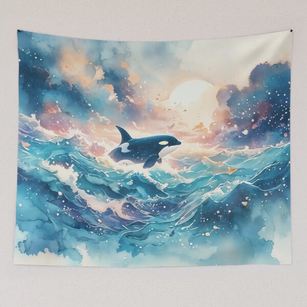 Item preview, Midnight Crest – Orca Leaping Through Celestial Waves designed and sold by AshiraCreations.