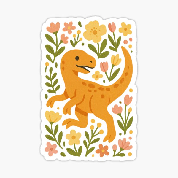 Item preview, Dinosaure mignon dans un jardin fleuri Illustration fantaisiste designed and sold by Victor Shadehorn.
